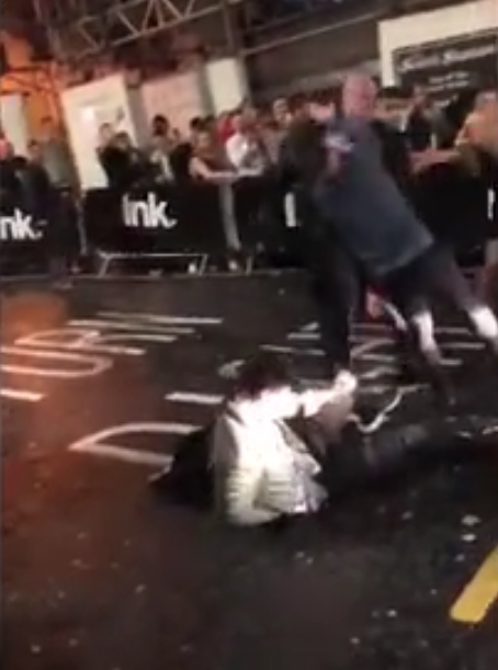 Lads getting knocked down like tenpins