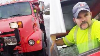 Teenage Kid Attempts To Start Fight With Snow Plow Driver, Gets Plowed