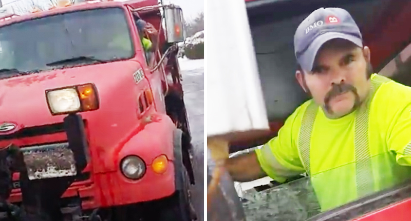 Teenage Kid Attempts To Start Fight With Snow Plow Driver, Gets Plowed