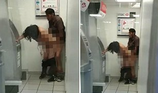 Trashy Couple Bang In Front Of An ATM