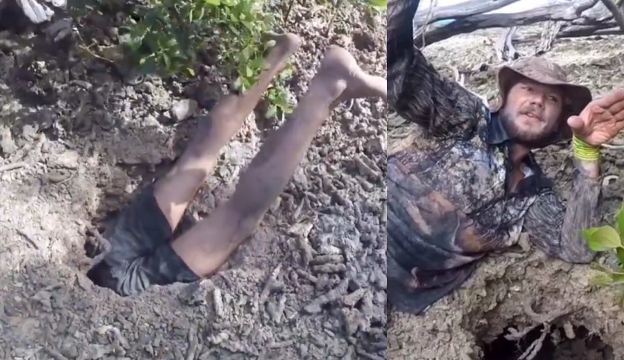 Aussie Almost Digs To China To Pull Absolute MONSTER Mud Crab Out Of The Ground