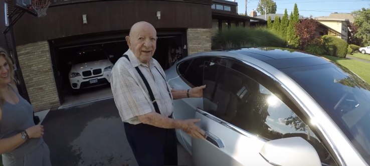 97 Year Old Grandpa Reacts To Riding In A Tesla For The First Time