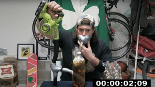 Dude Tries To Chug Six Beers In Under 40 Seconds Using A Leaf Blower