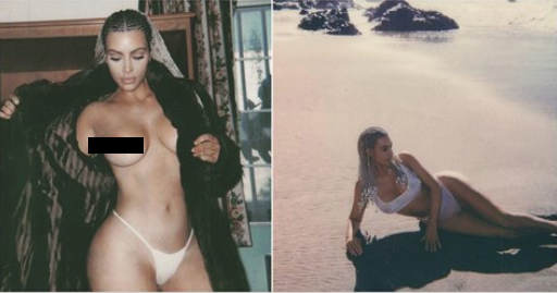 Kim Kardashian Holds Open Fur Coat Exposing Her Breasts Online (NSFW)