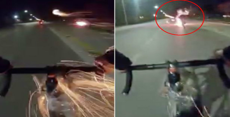 Italian Bloke On Bicycle Uses Home Made Fireworks Launcher During Road Rage