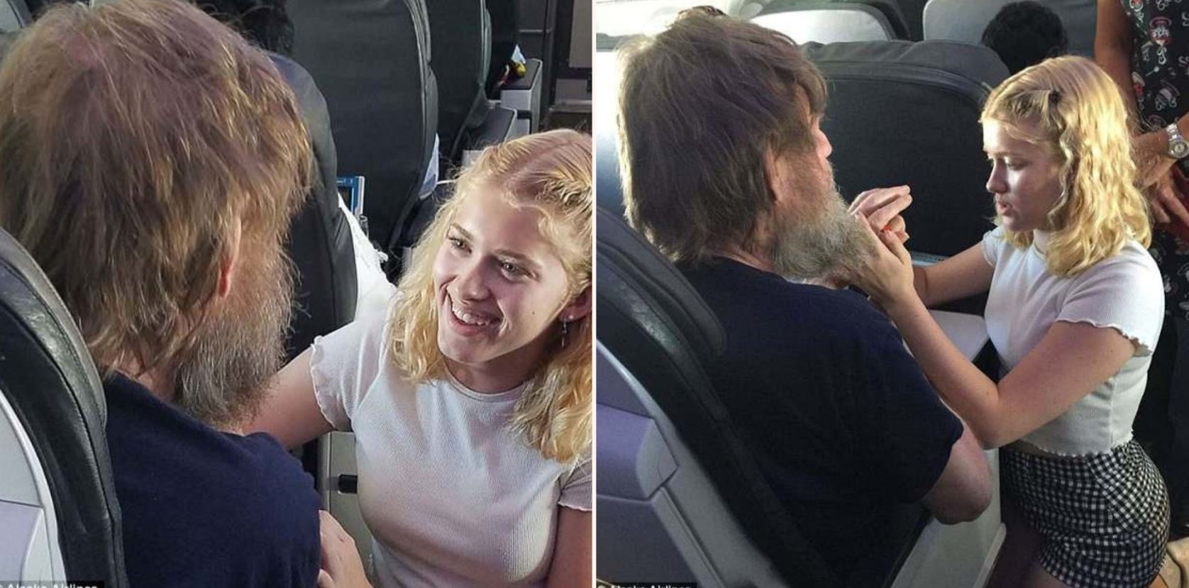 Teenage sheila uses sign language to calm the nerves of a deaf and blind man on flight