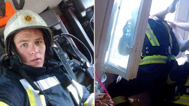 Legendary fireman catches suicidal woman in mid air as she plummets