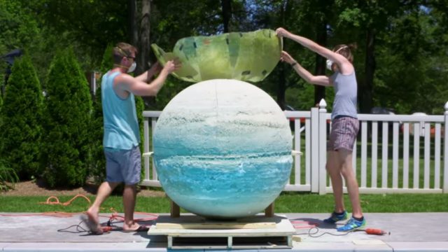 Biggest ever bath-bomb chucked into swimming pool