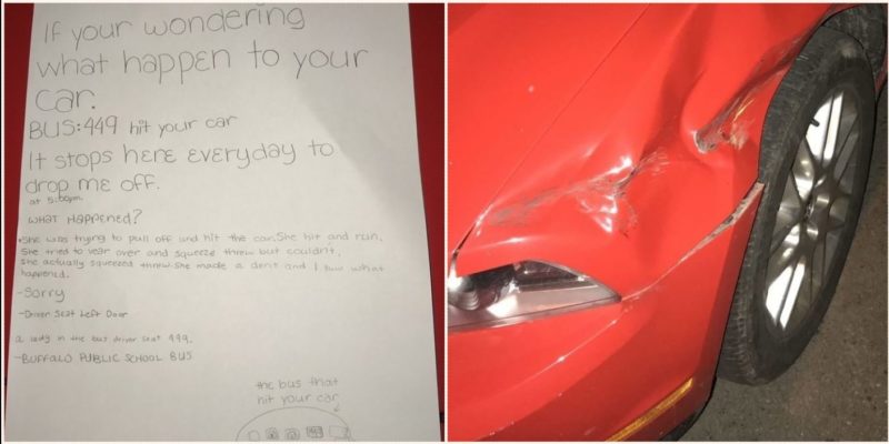 Honest sixth grader leaves detailed note after bus driver hit and run