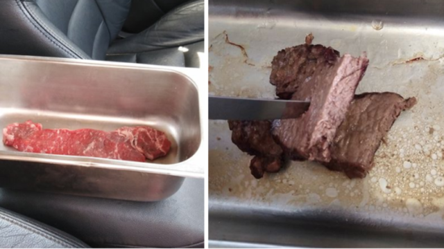 It’s so f*cken hot in Australia right now, a cafe has cooked a steak in a parked car