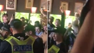 Ozzy soccer fans dance with cops after failed flare search