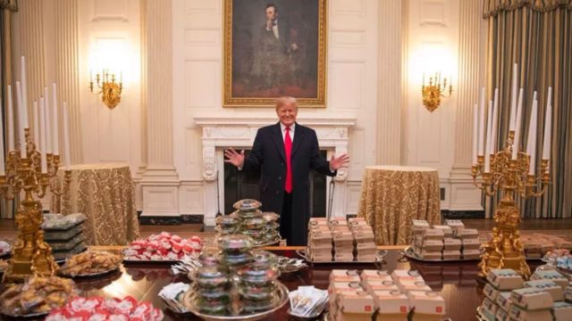 Trump serves McDonald’s on silver platters at White House lunch for college football champs