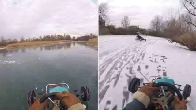 Real-life Russian Mario Kart on a frozen river is f***en insane!