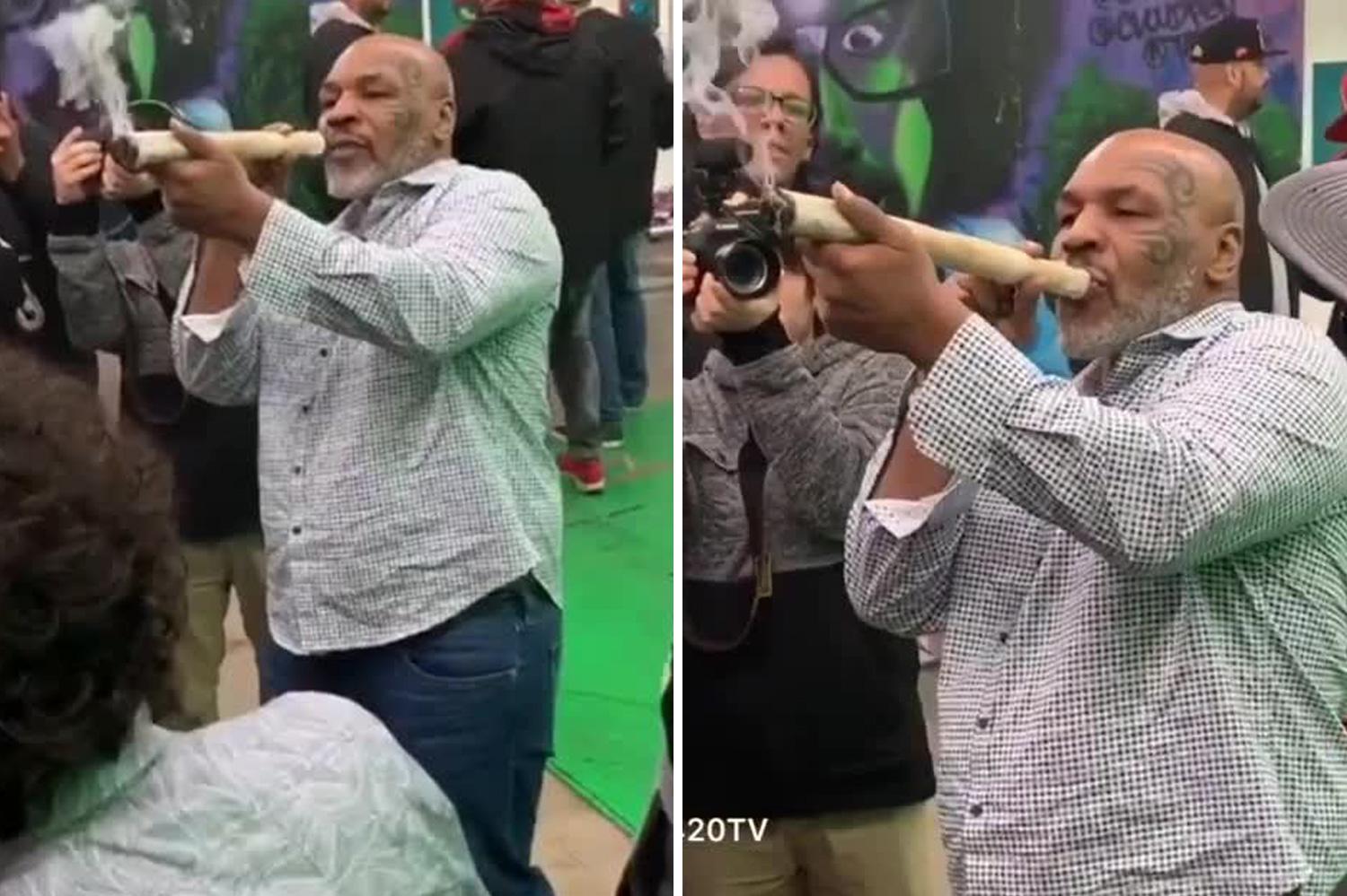 Mike Tyson filmed smoking foot-long joint at pot festival