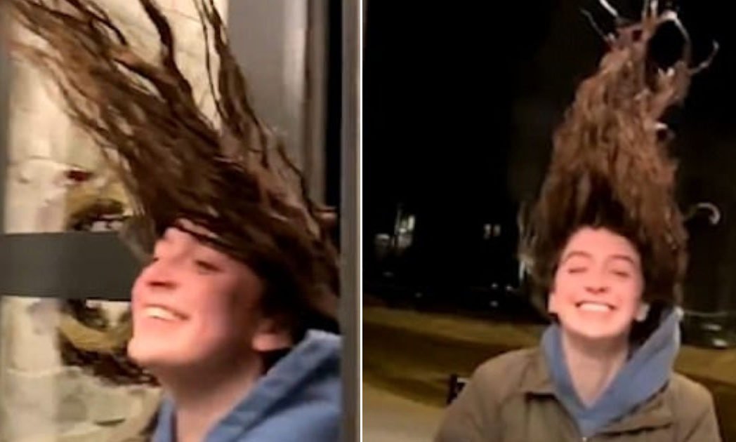 Sheila’s wet hair freezes solid after stepping outside