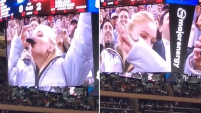 Sansa Stark chugs her wine on the Jumbotron like a f***en champion