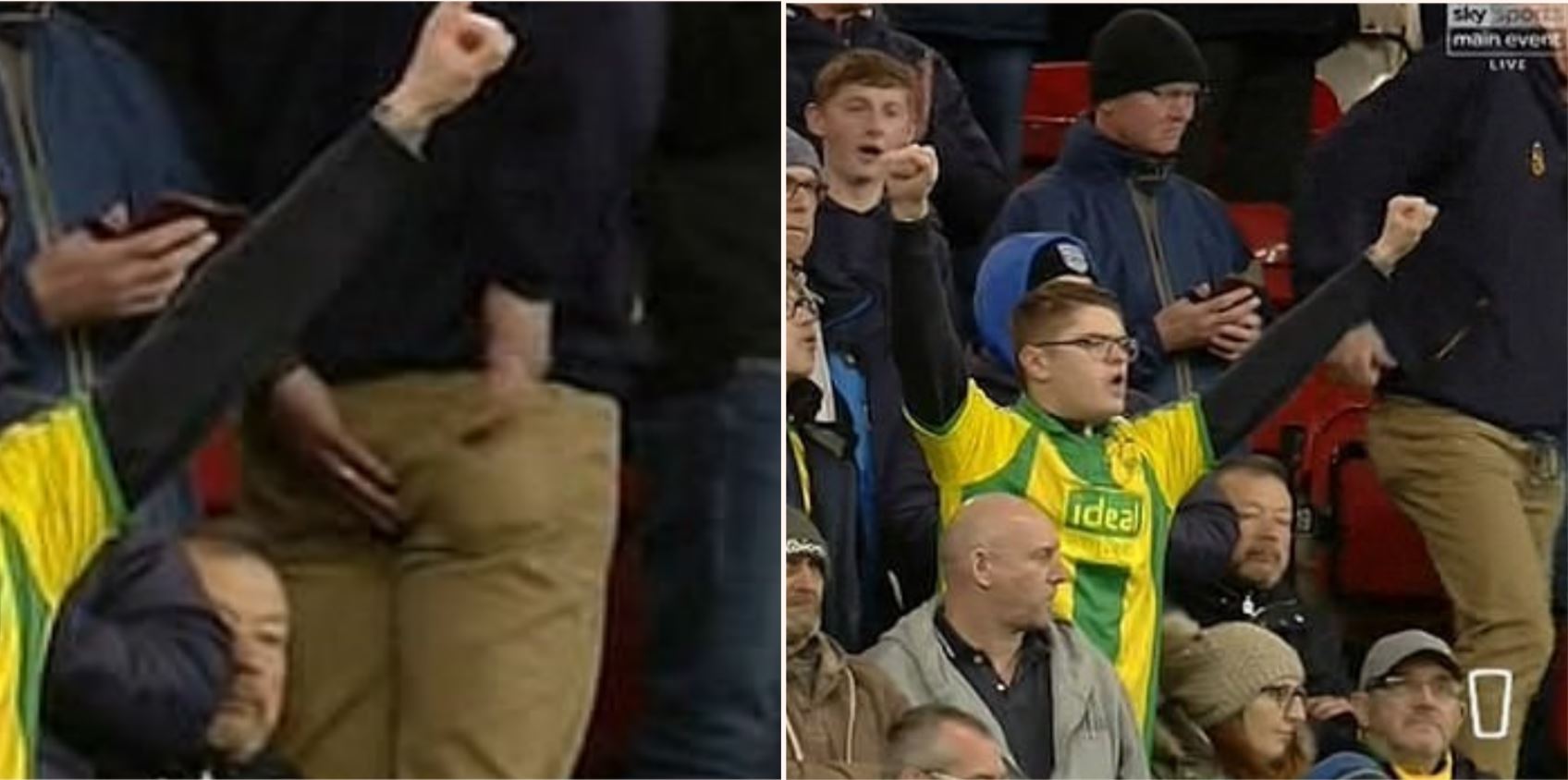 West Brom football fan appears to have had an unfortunate accident that aired on live TV