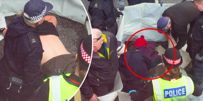 Sheila glues breasts to a road protesting Climate Change in London