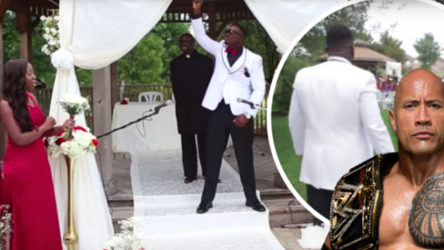 Groom struts down the aisle to “The Rock” theme song at his wedding