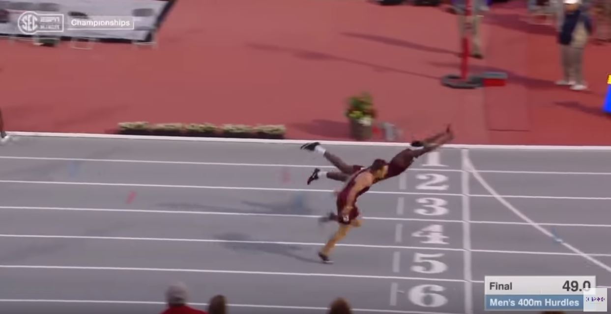 Infinite Tucker sends internet into a frenzy with Superman dive in hurdles race