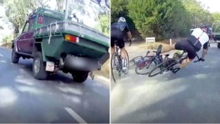 Group of cyclists go tumbling after ute overtakes and brakes, the Internet is divided