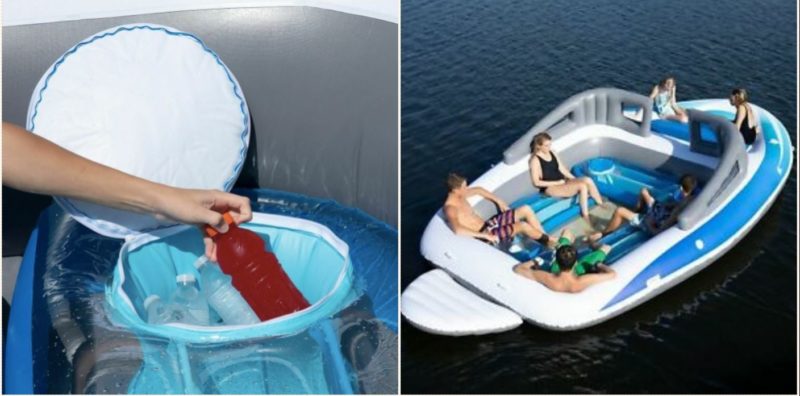 This 20-foot inflatable boat is too big for the pool but it’s got a esky built in!