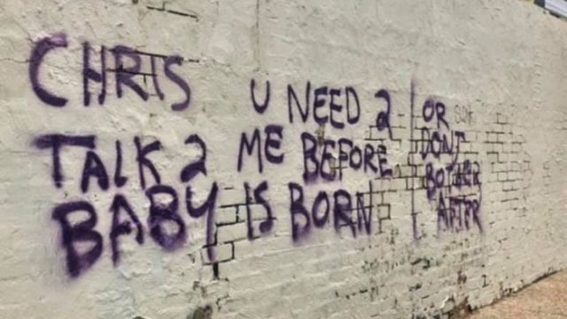 Sheila graffitis around whole city trying to contact unborn child’s father