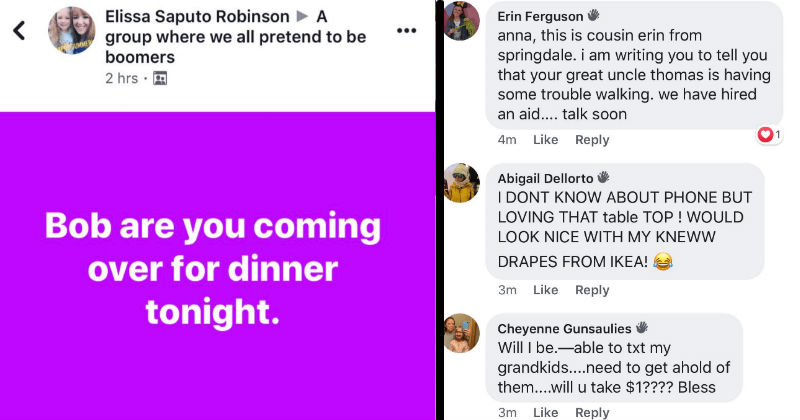 There’s a bloody hilarious facebook group where millennials post like baby boomers