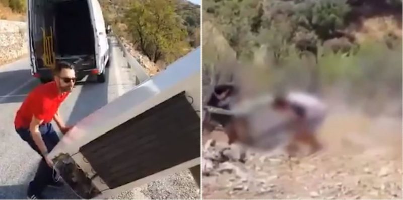 Bloke throws fridge down cliff before cops make him go and get it
