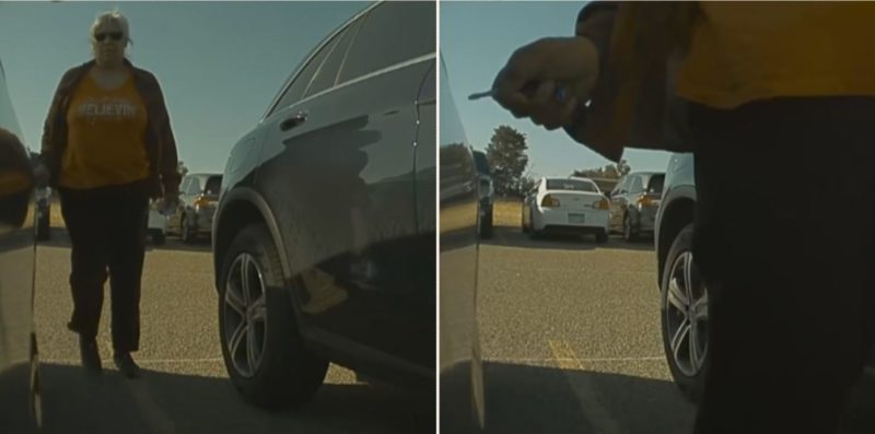 Sheila accused of keying Tesla turns herself in after car catches her red handed