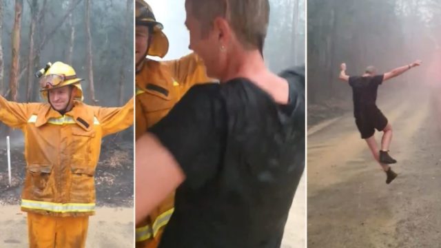 Aussie firefighters break into dance after rain falls onto bushfire area
