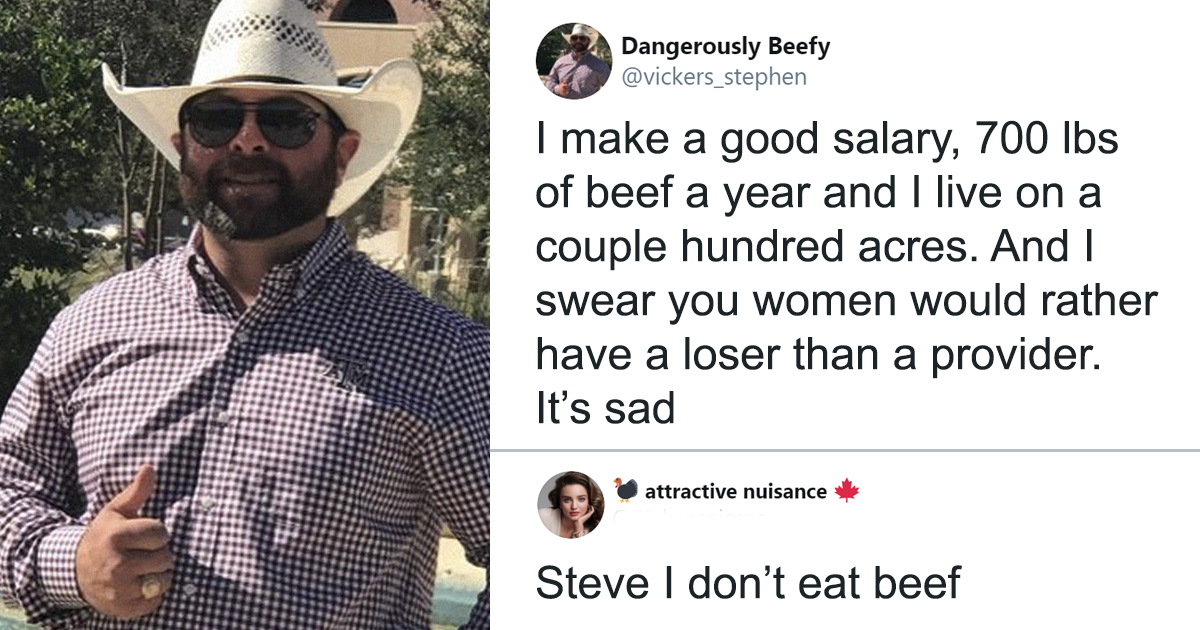 ‘Nice guy’ gets roasted when he flaunts his ‘beef’ as a romantic selling point