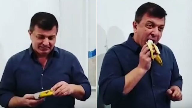 ‘Starving artist’ plucks $120,000 banana from Art Basel gallery and eats it