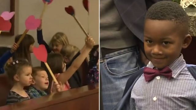 This little legend brought his whole kindergarten class to adoption hearing