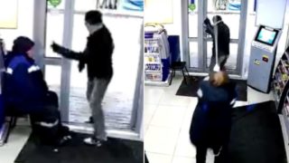 Russian gas station attendant fights off armed robber with her mop