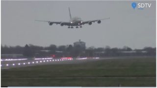World’s largest passenger-jet has to land sideways in huge storm