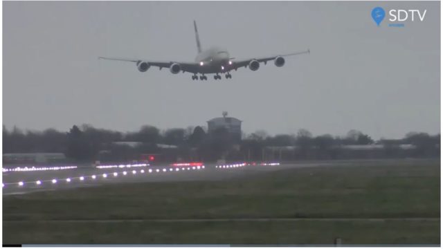 World’s largest passenger-jet has to land sideways in huge storm