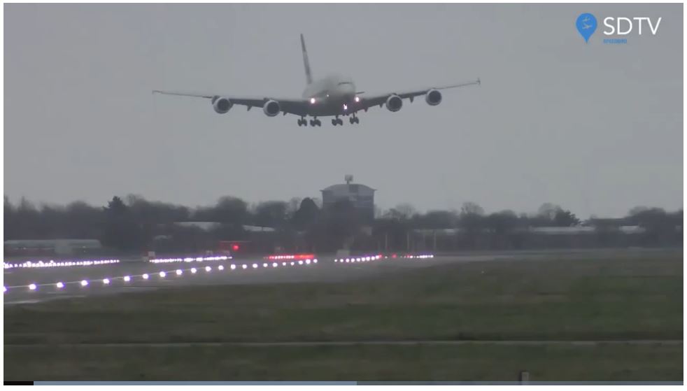 World’s largest passenger-jet has to land sideways in huge storm