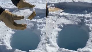 Viral video shows what happens when dropping ice down a super deep hole