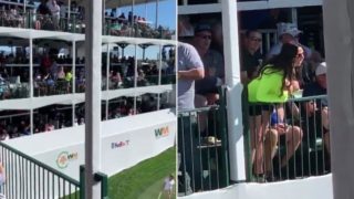 Golf-pro loses concentration when cheeky sheila deliberately puts him off