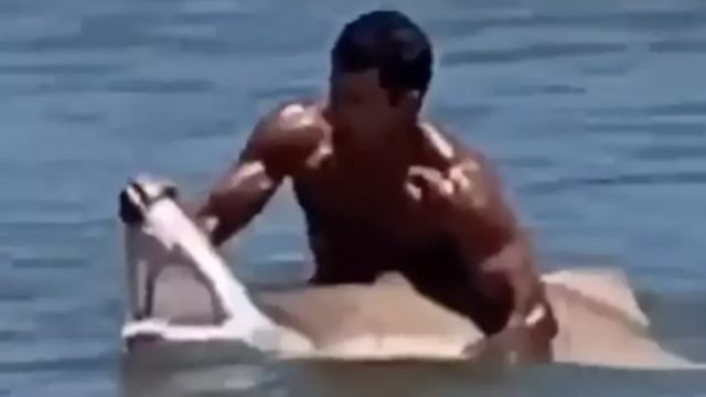 Old mate takes on a f*@#en shark and holds its mouth with his bare hands