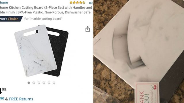 Woman shocked by surprise decal on Amazon chopping board