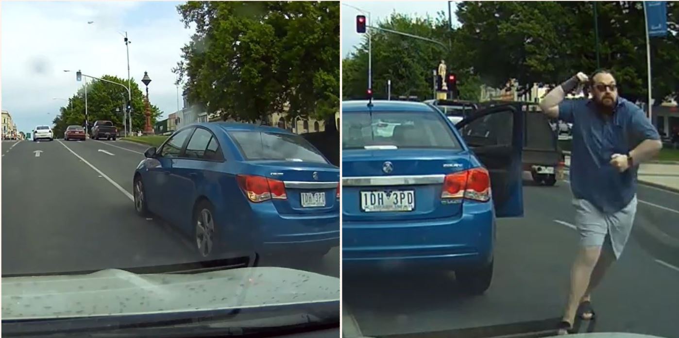 Road rage d**khead tries to intimidate sheila, justice is restored