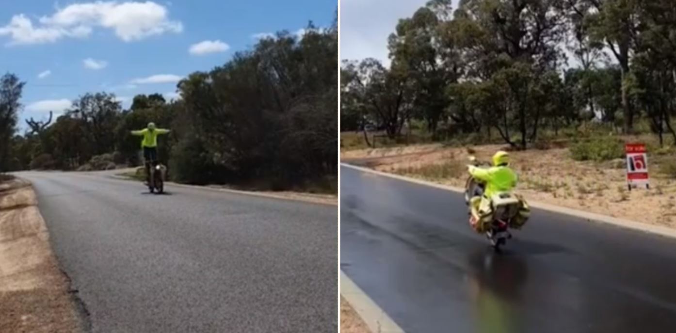 Ozzie Mailman f**ken tears it up on his Postie bike