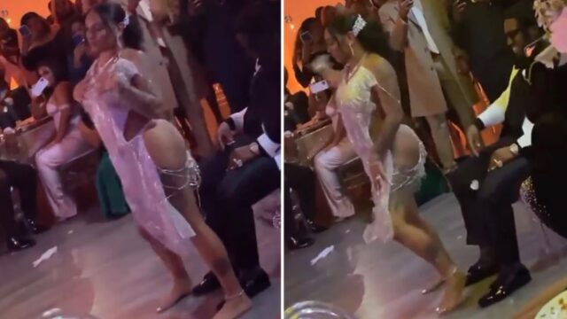 Twerking bride in a g-banger gives groom a lap dance at wedding