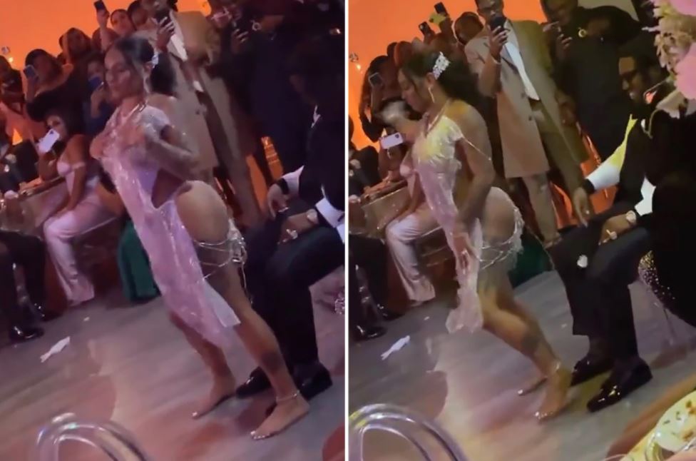 Twerking bride in a g-banger gives groom a lap dance at wedding