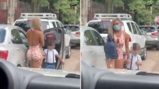 “Hot Mum” blasted for outfit on school run