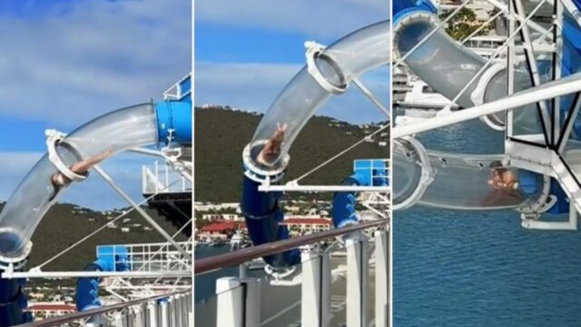 Sheila gets trapped in waterslide suspended over ocean