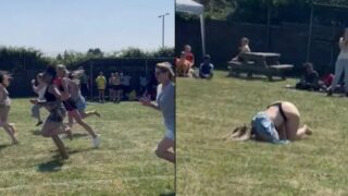 Mum who faceplants and flashes undies at school sports carnival speaks out